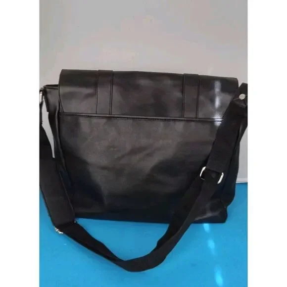 Kenneth‎ Cole Black Leather Messenger Bag Professional Laptop Shoulder Bag
